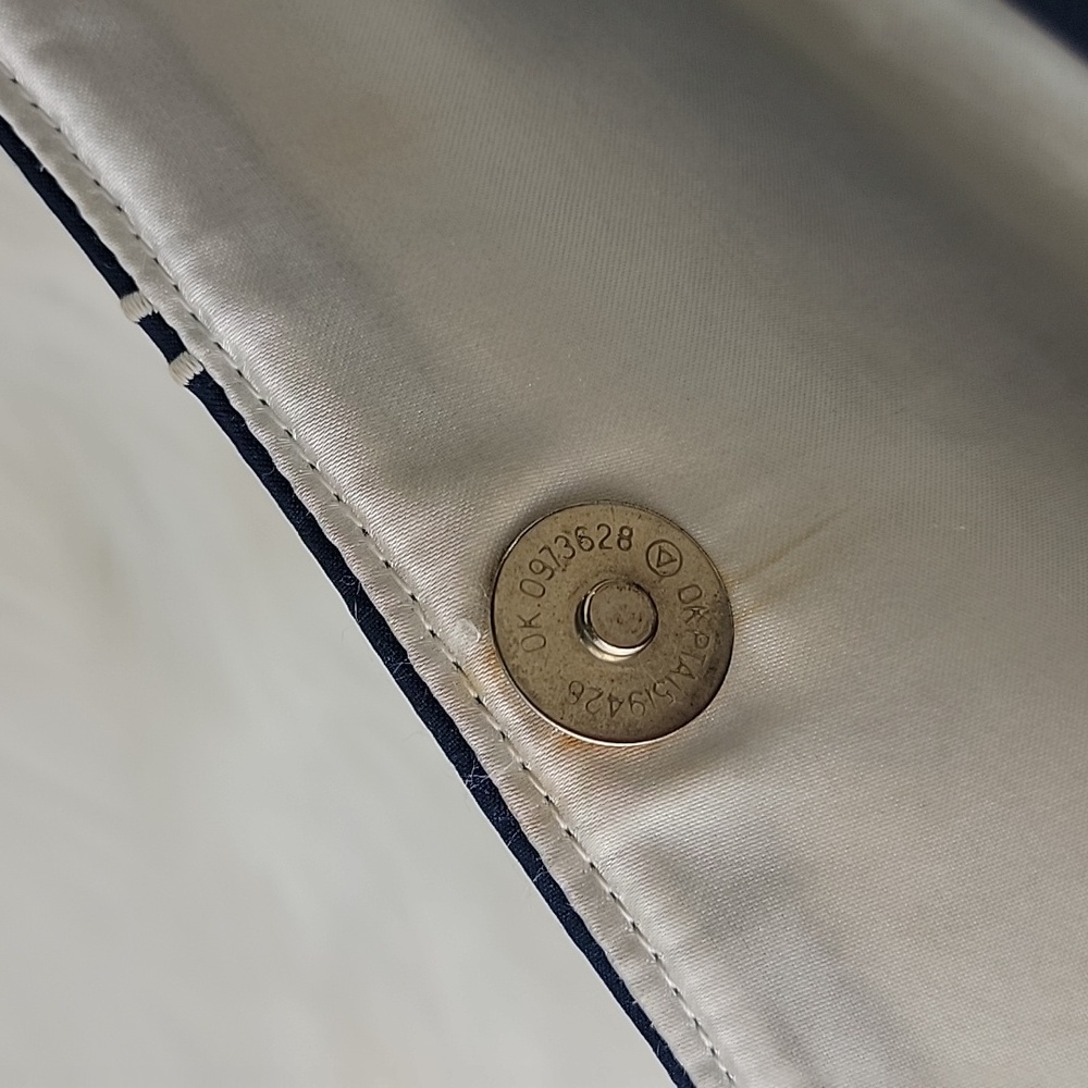 SHIRALEAH Navy Blue Silk White Embroidered Anchor Nautical Preppy Clutch Bag - Picture 9 of 16